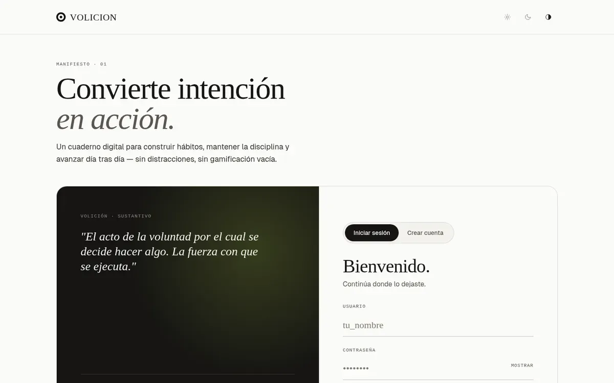 Screenshot of the Volición project